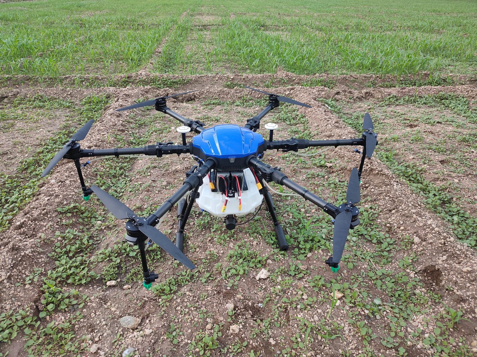 Agricultural drone equipped with sensors for real-time crop data analysis.