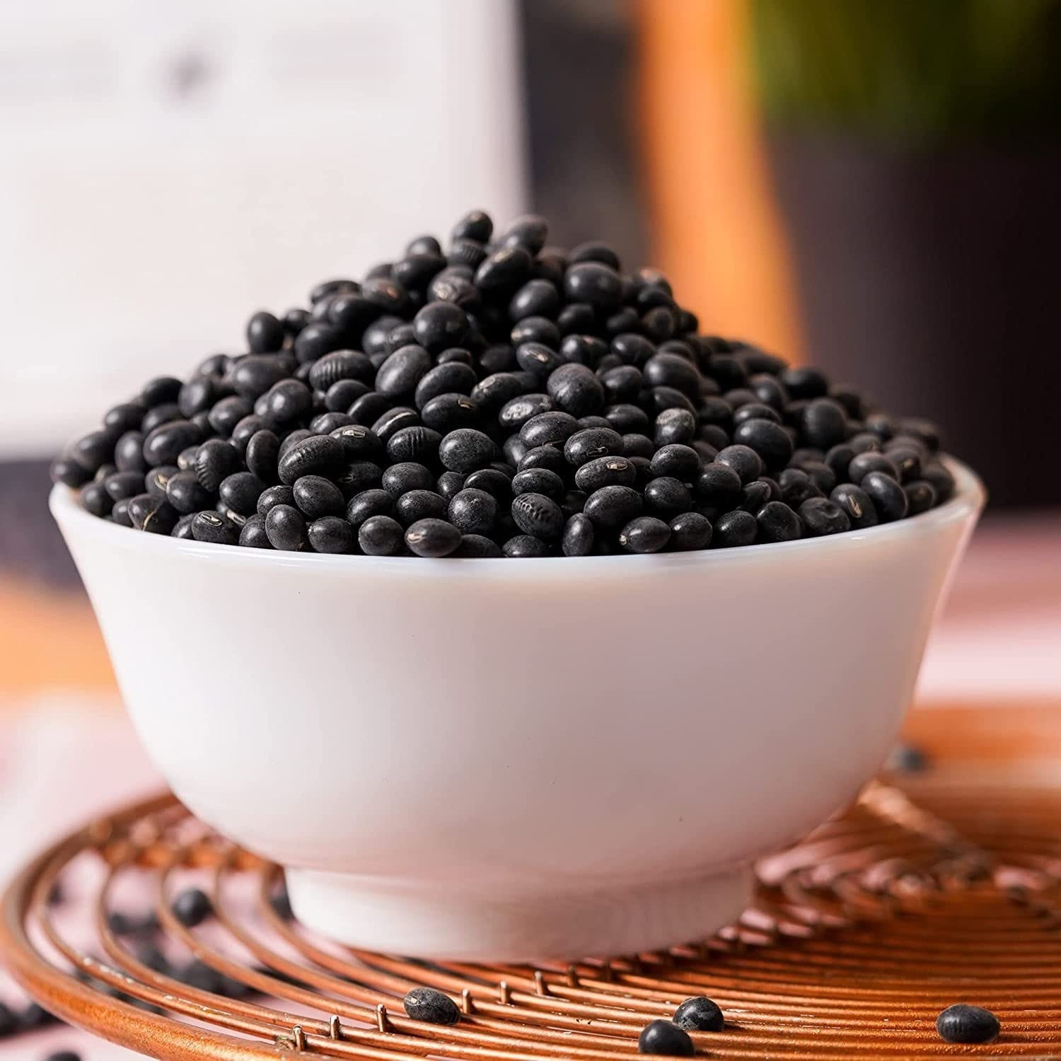 Organic black soybeans displayed