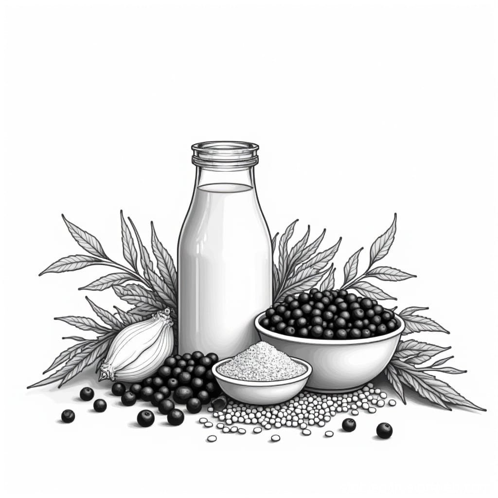 Soymilk made from black soybeans, displayed as healthy alternatives to dairy products.